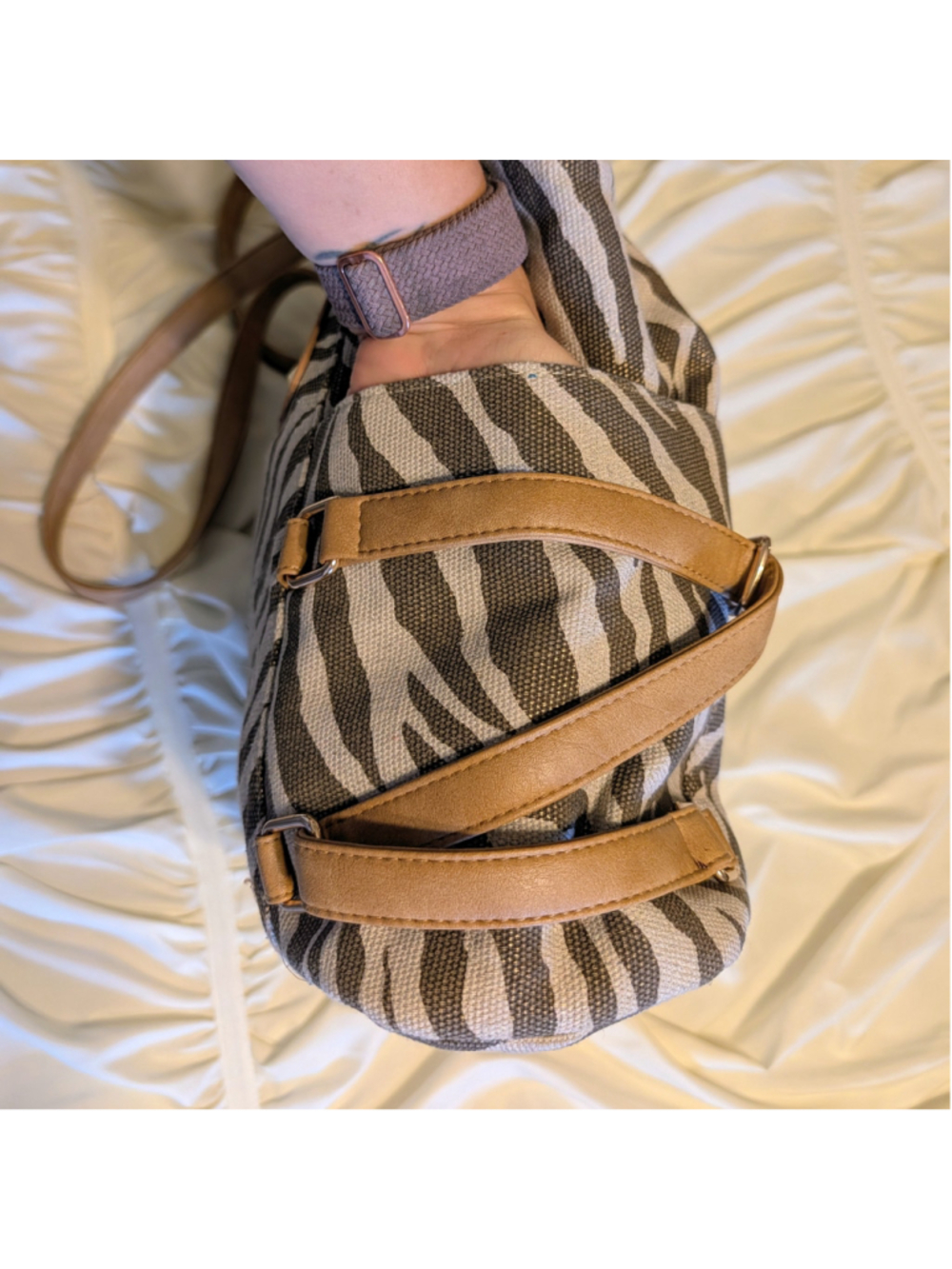 Rampage Zebra Print Tote Bag Women Canvas Faux Leather Shoulder Y2K Animal Print - Picture 3 of 13
